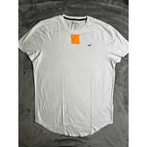 Hollister Curved Hem Short Sleeve Cotton Solid Men's XL  White T-SHIRT
